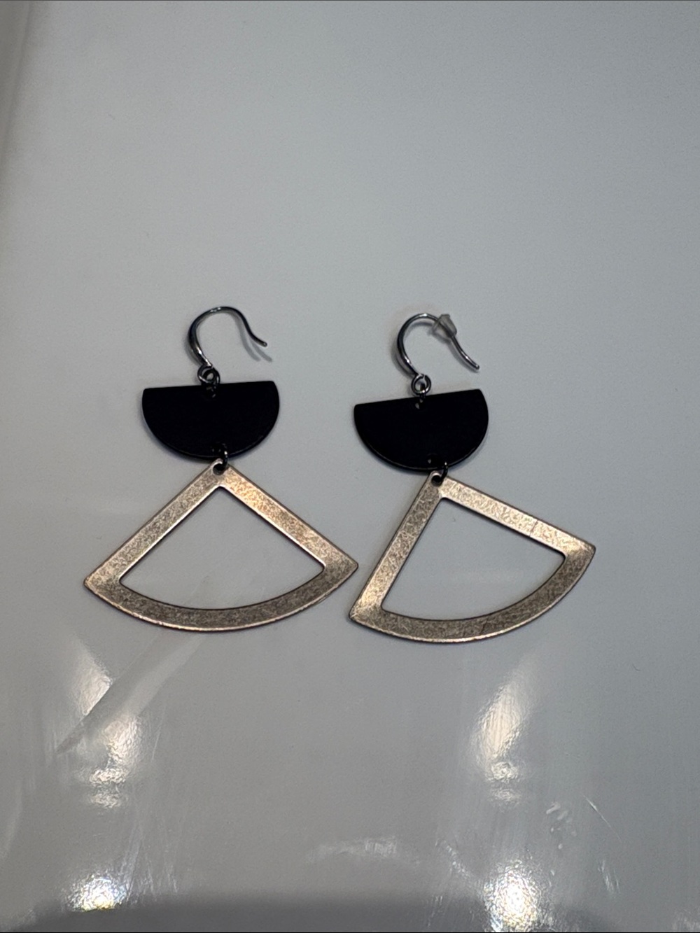 Geometric Black and Silver Dangle Earrings